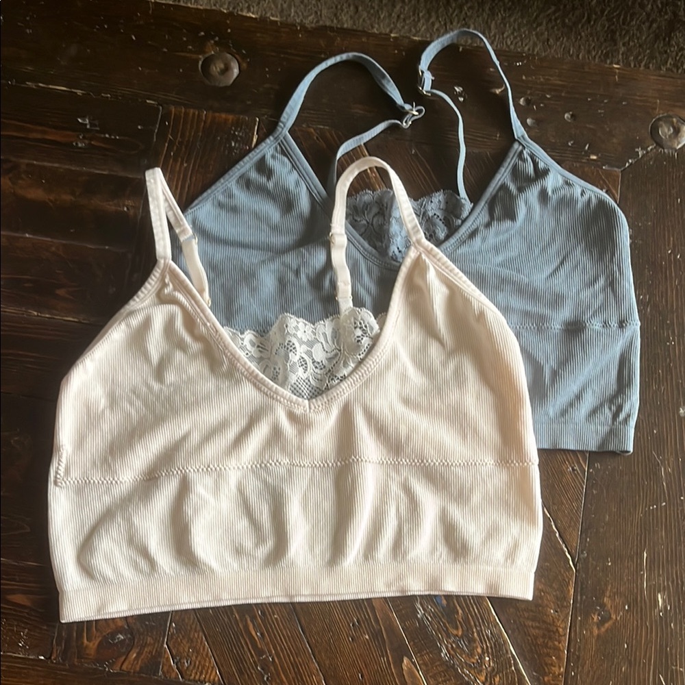 Set of Two Lace Bralettes in Pink and Blue